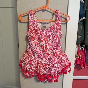 Girls Swimsuit- One Piece- Size 6- Floral Pom Pom